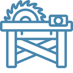 A saw and wooden table icon