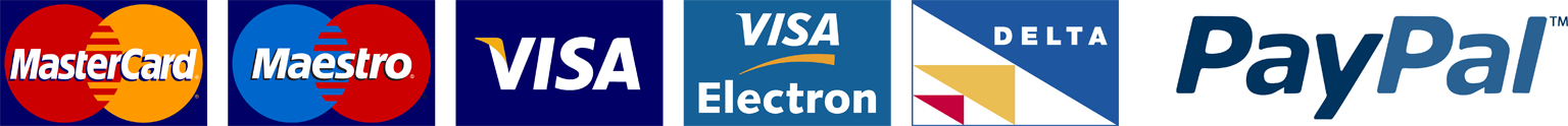 Mastercard, Maestro, Visa, Delta and Paypal logos